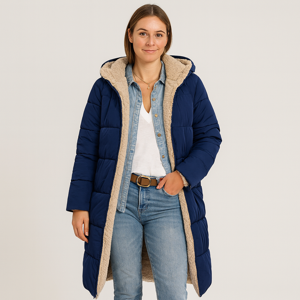 Lady Long Winter Jacket with Hood – Warm, Soft & Stylish