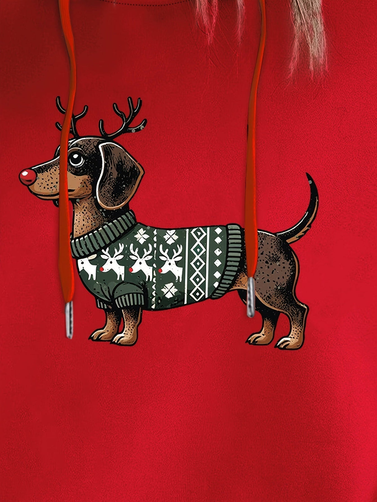 Dame Jule Hoodie med Gravhund Print – Varm Vinter Hoodie