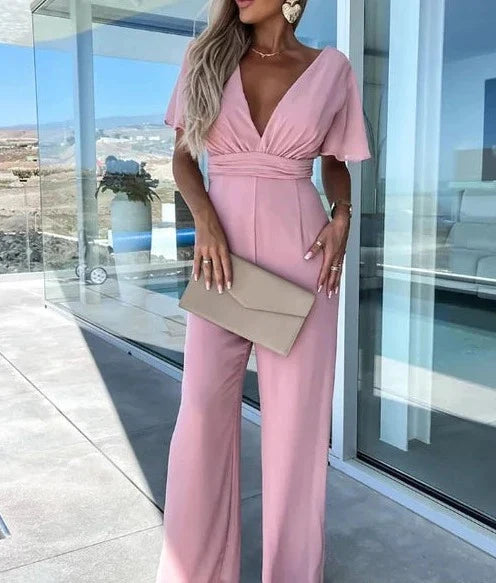 Kvinders Jumpsuit med Flæseærmer og Brede Ben