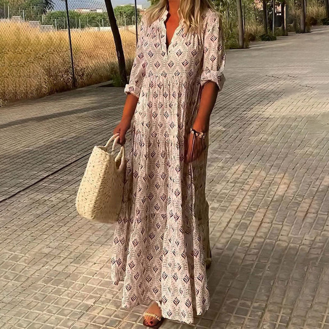 Kvinders Langærmet Boho Maxi Sommerkjole