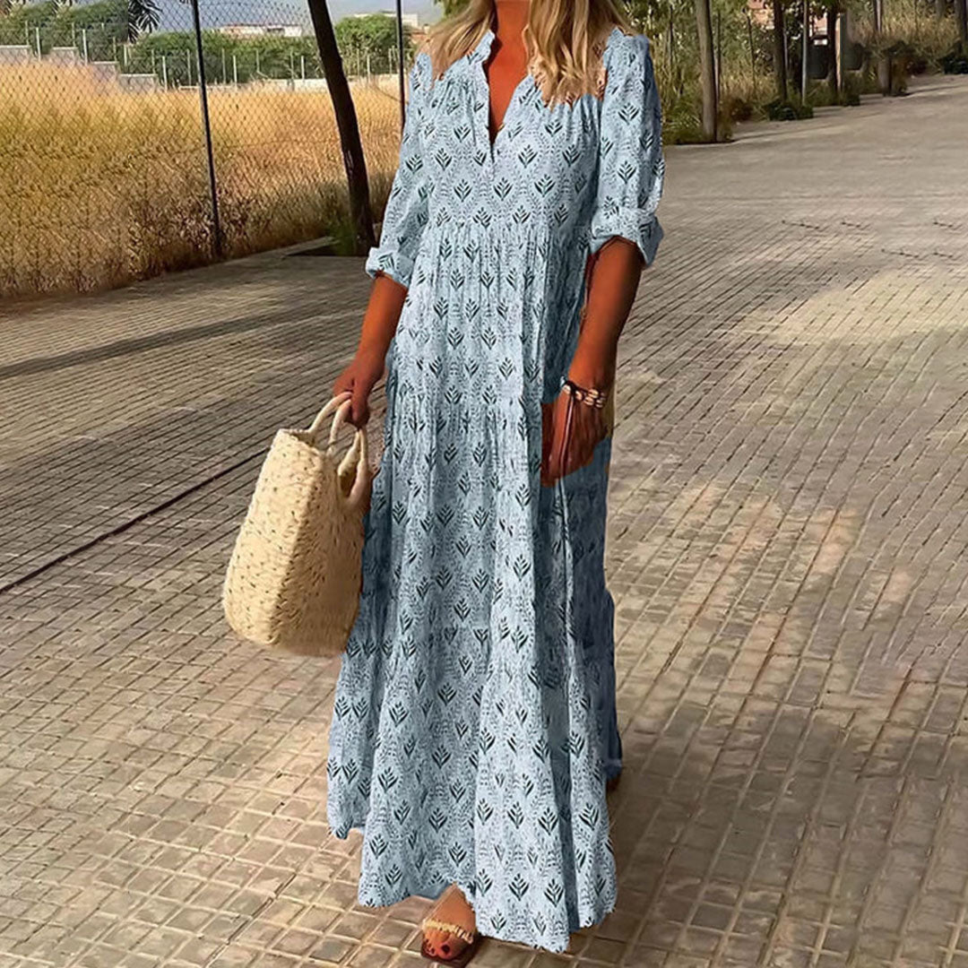 Kvinders Langærmet Boho Maxi Sommerkjole