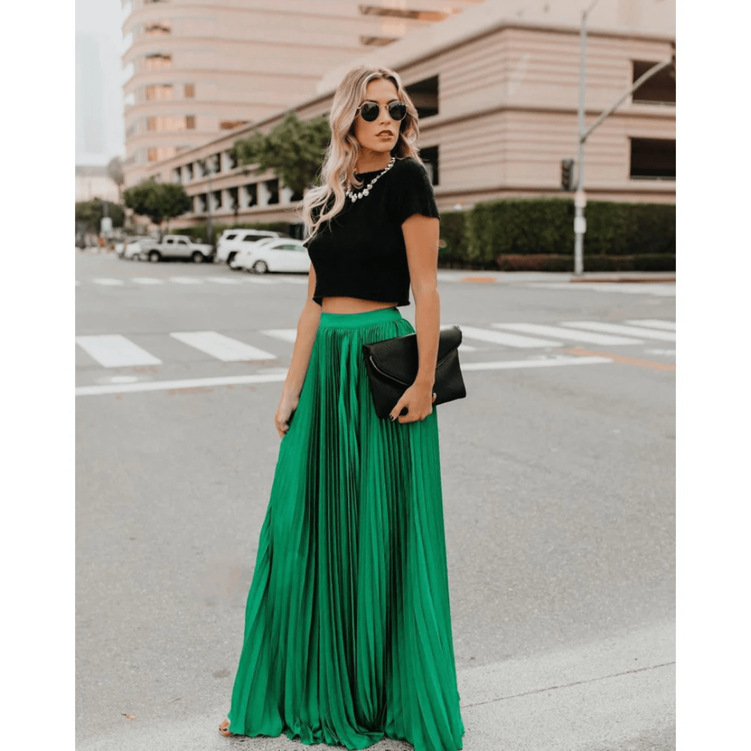 Kvinders Plisseret Maxi Nederdel med Elegant Silhuet 2