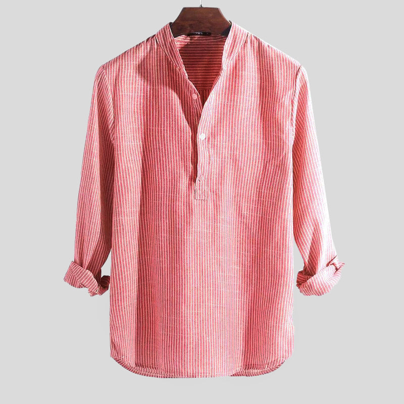 Mænds Langærmet Henley-skjorte i Stribet Design 4