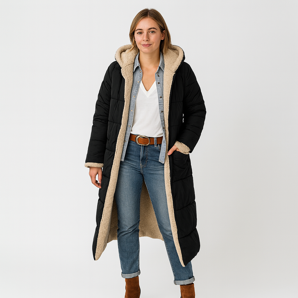 Lady Long Winter Jacket with Hood – Warm, Soft & Stylish