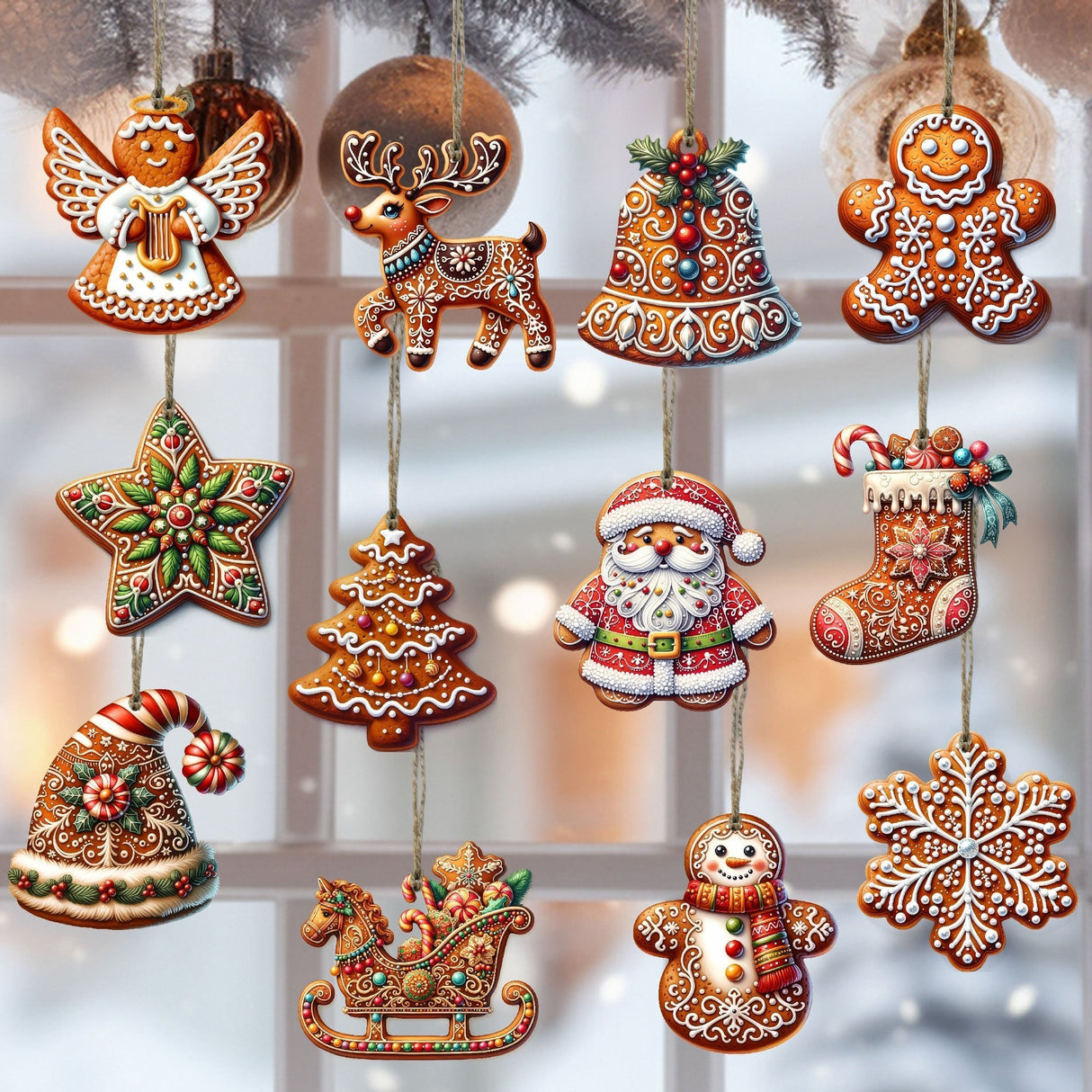 Lebkuchen Juleornamenter – Set Dekorationen für Baum & Interieur