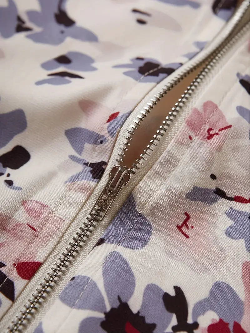 Bomberjakke med Blomstermønster og Lynlås