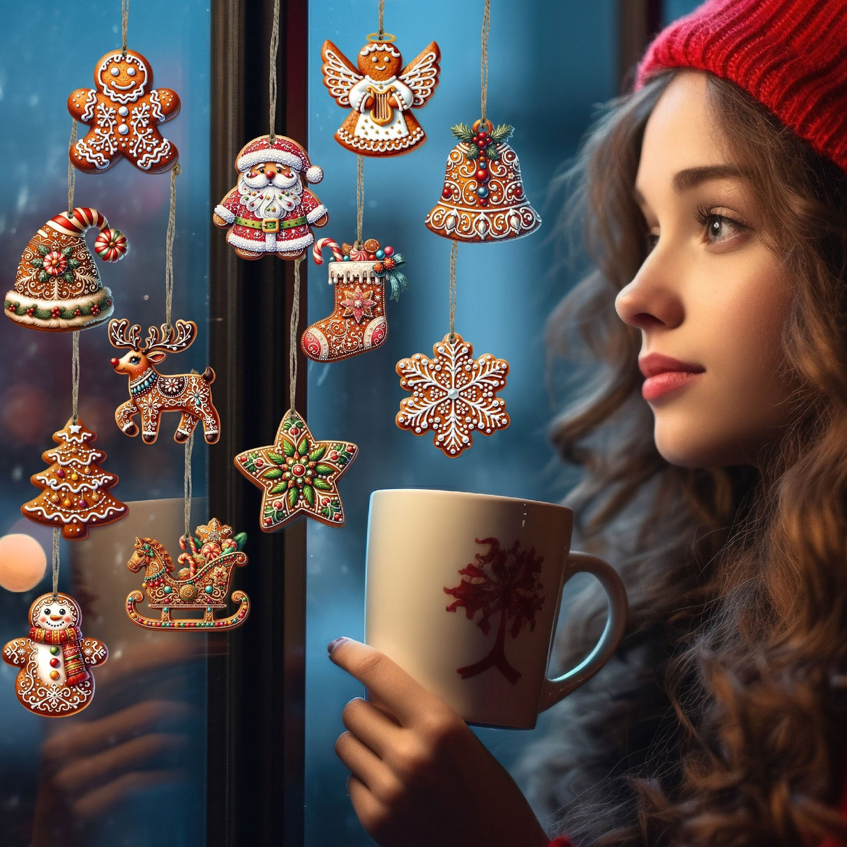 Lebkuchen Juleornamenter – Set Dekorationen für Baum & Interieur