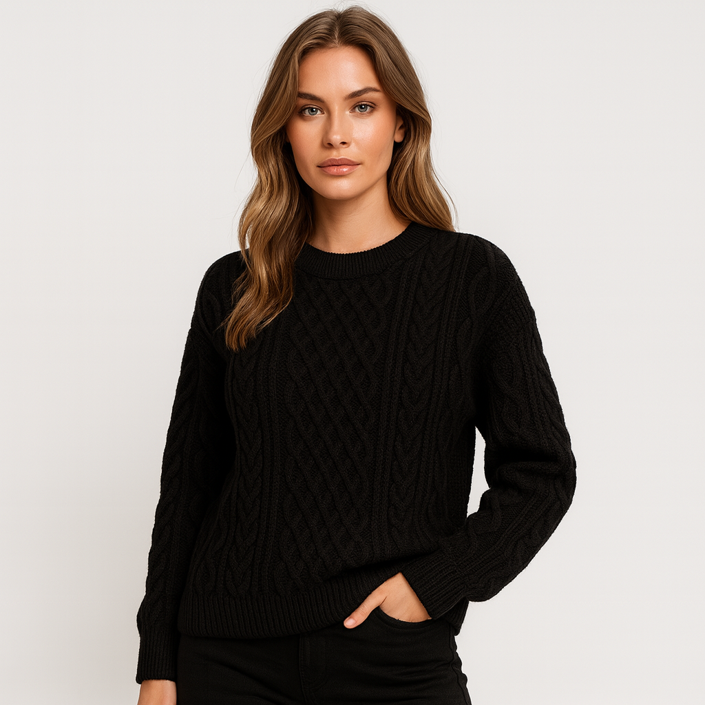 Dame Striktrøje med Kabelmønster – Varm, Blød & Stilfuld