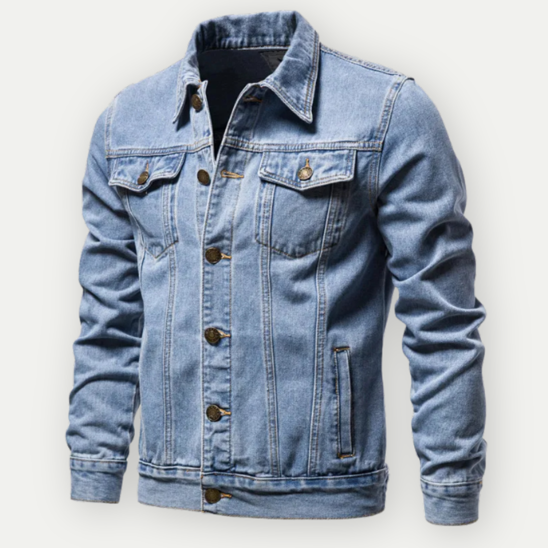 Herre Denim Trucker Jakke med Justerbar Talje