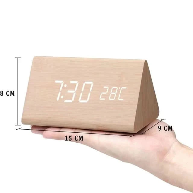 Digital Wood LED Alarm Clock – Modern Design with Temperature Display
