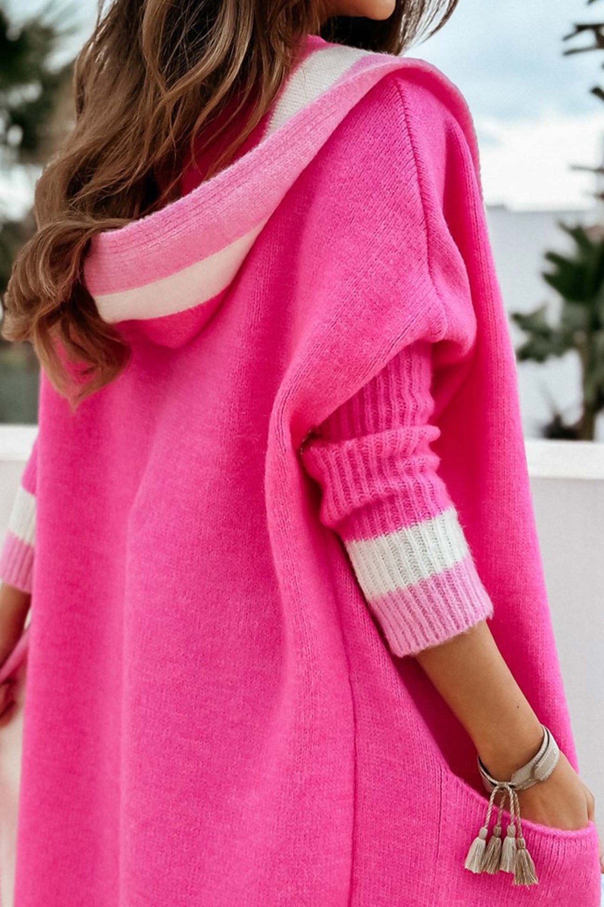 Dame Hoodie Cardigan med Kontrastdesign – Lange Efterårskardiganer