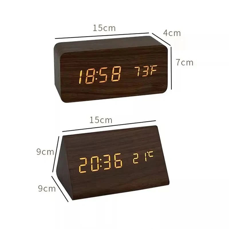 Digital Wood LED Alarm Clock – Modern Design with Temperature Display