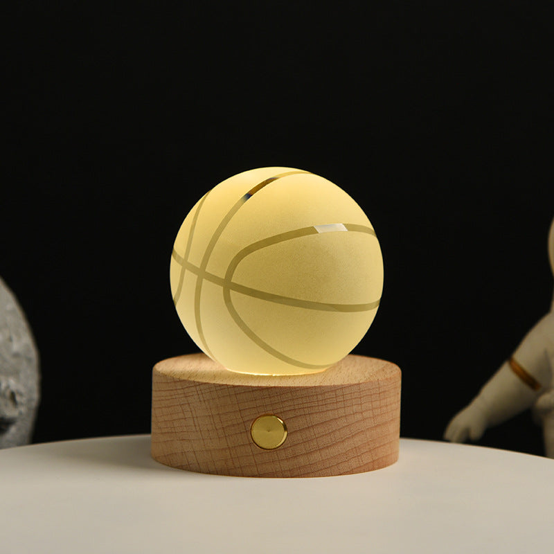 3D Krystal LED Lampe – Dekorativ Lysbold med Træbase