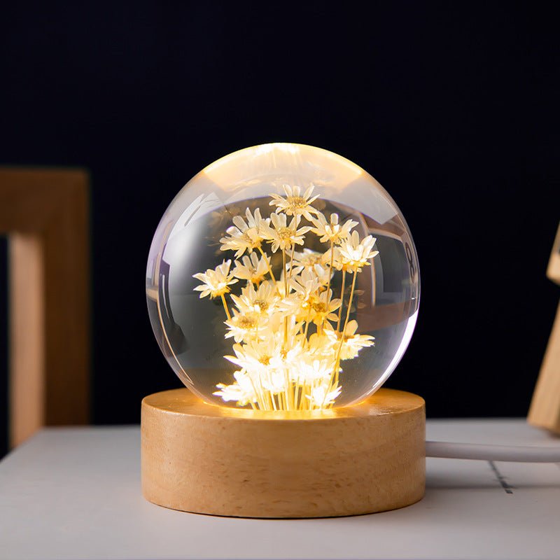 3D Krystaller Blomsterlampe med USB og Harpiks Design