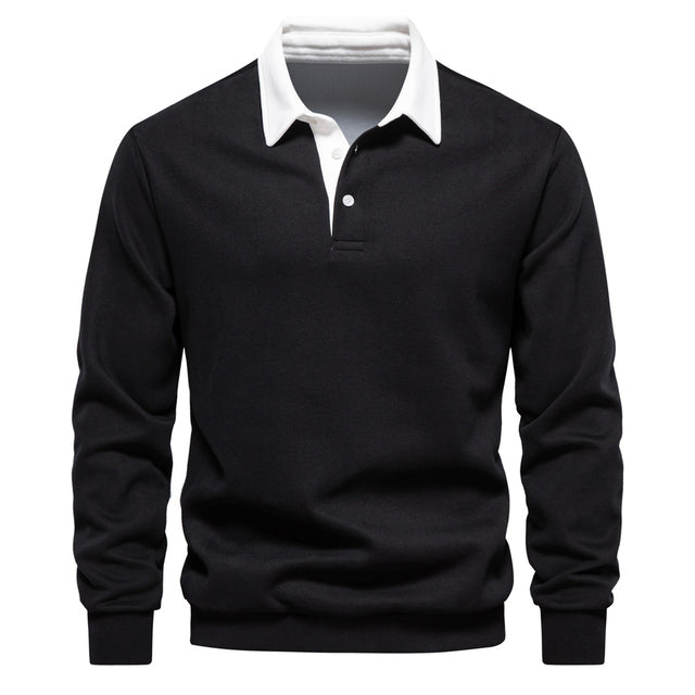 Elegant Herre Langærmet Polo Shirt med Klassisk Krave