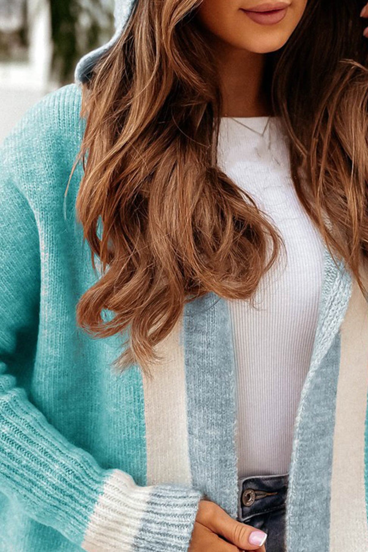 Dame Hoodie Cardigan med Kontrastdesign – Lange Efterårskardiganer