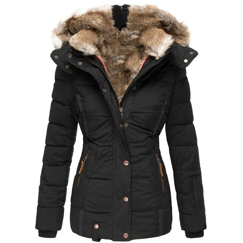 Ladies' winter jacket – Fitted parka with detachable hood