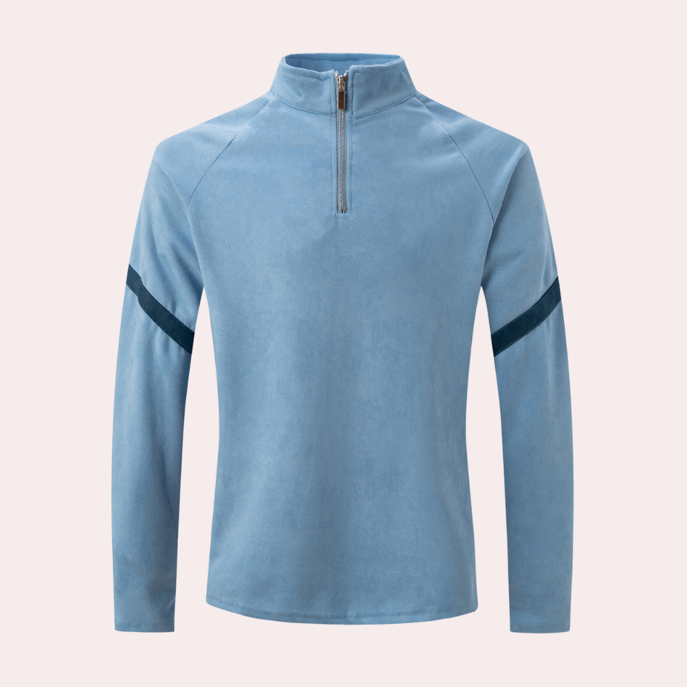 Herretrøje med halv lynlås – Sporty pullover med stribedetalje