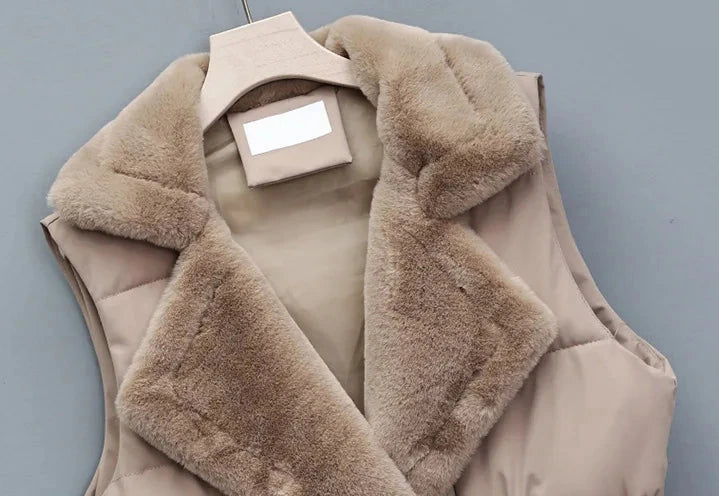 Dame Puffervest med Kunstpels til Vinter og Efterår