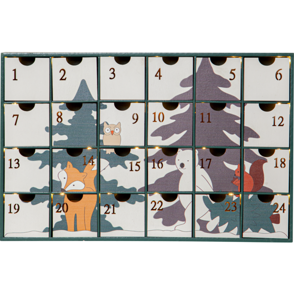 Dekorativer Adventskalender mit Fächern und Winterdesign