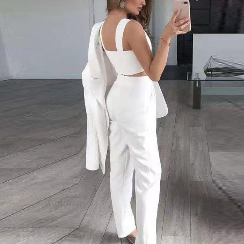 Dame 3-delt Blazersæt – Blazer, Bukser og Top – Business og Elegant