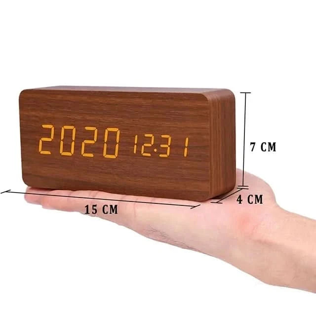 Digital Wood LED Alarm Clock – Modern Design with Temperature Display
