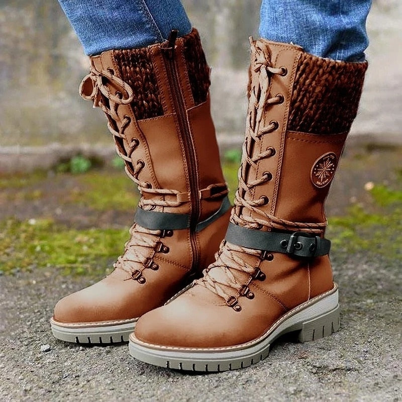 Ladies' winter boots – High lined boots with lace-up design