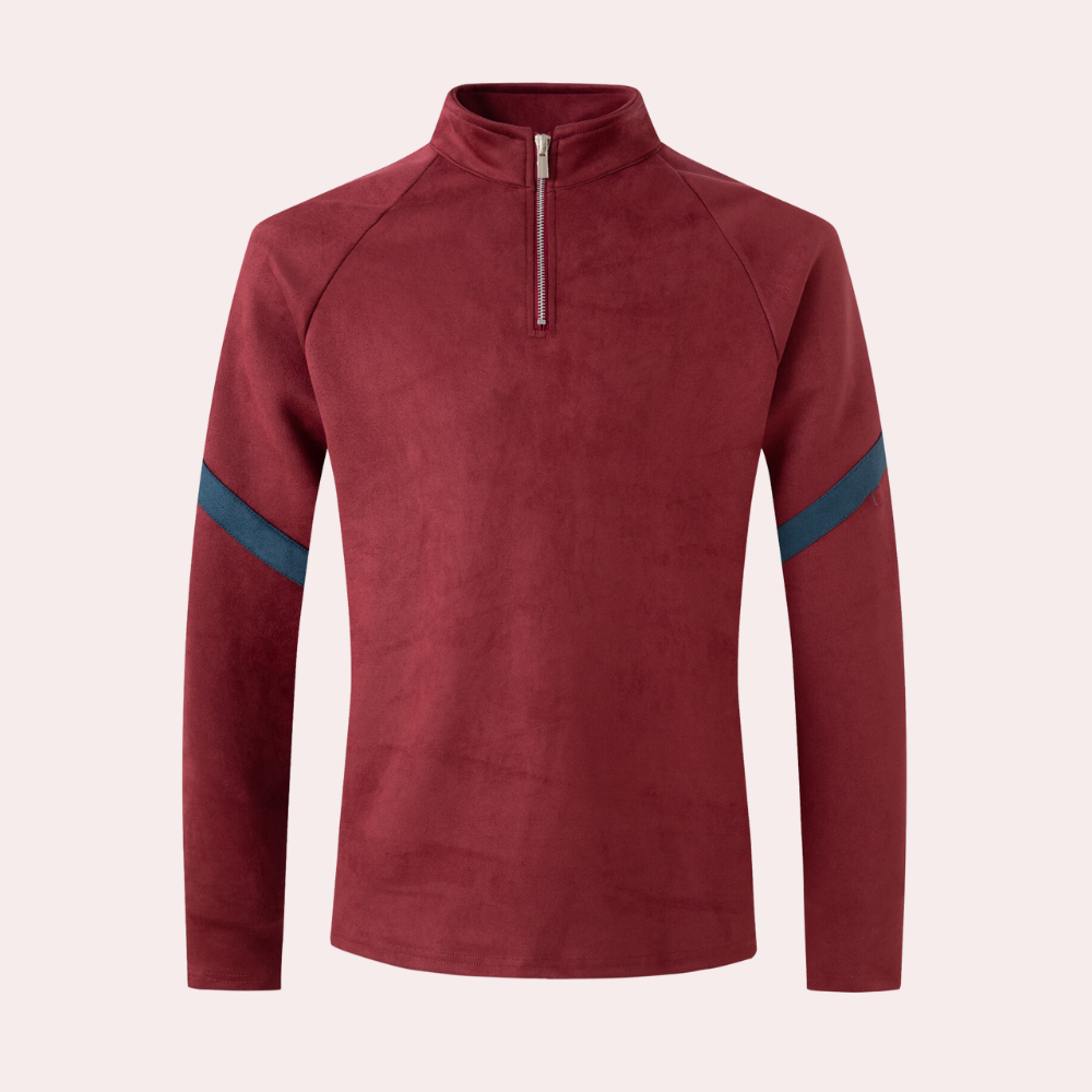 Herretrøje med halv lynlås – Sporty pullover med stribedetalje