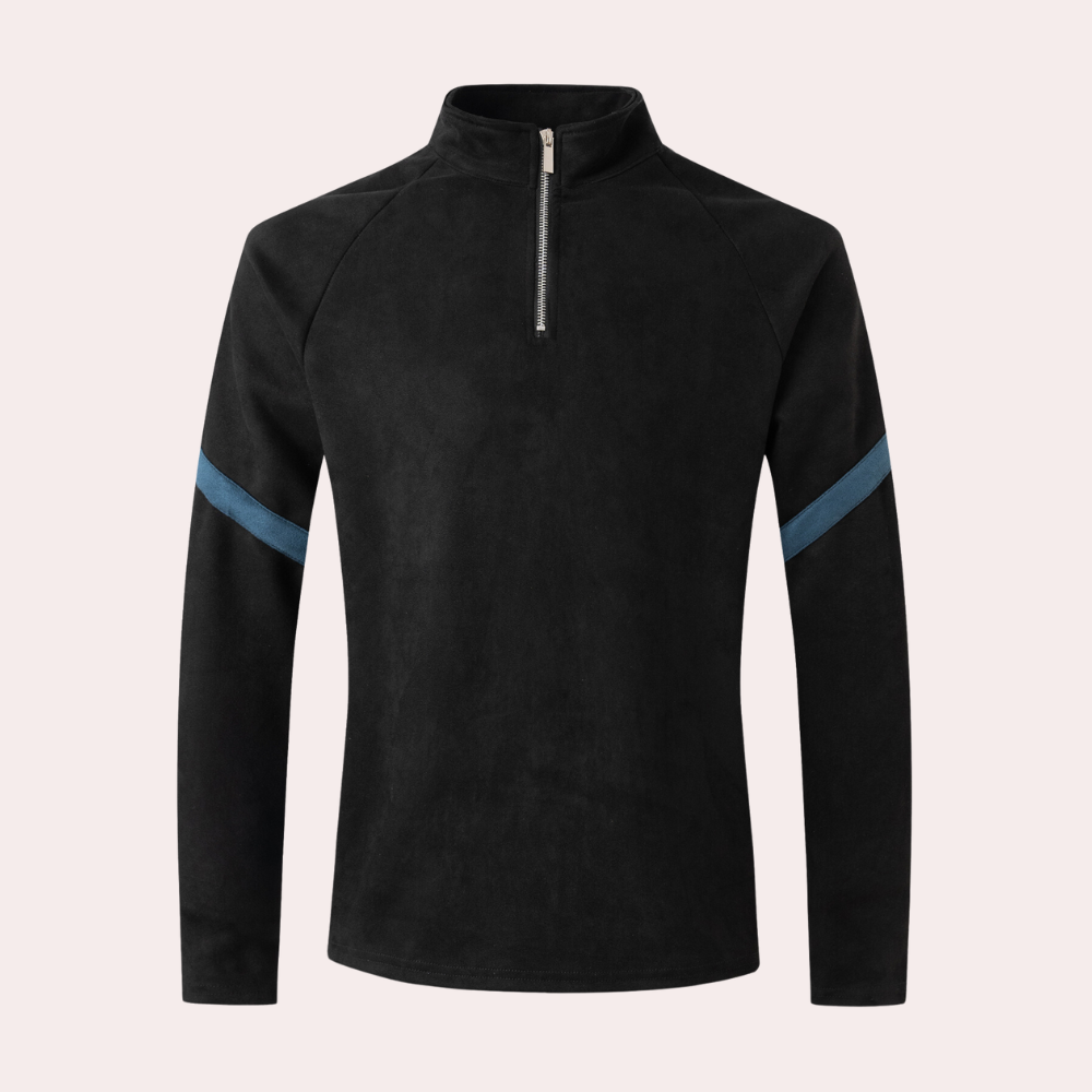 Herretrøje med halv lynlås – Sporty pullover med stribedetalje