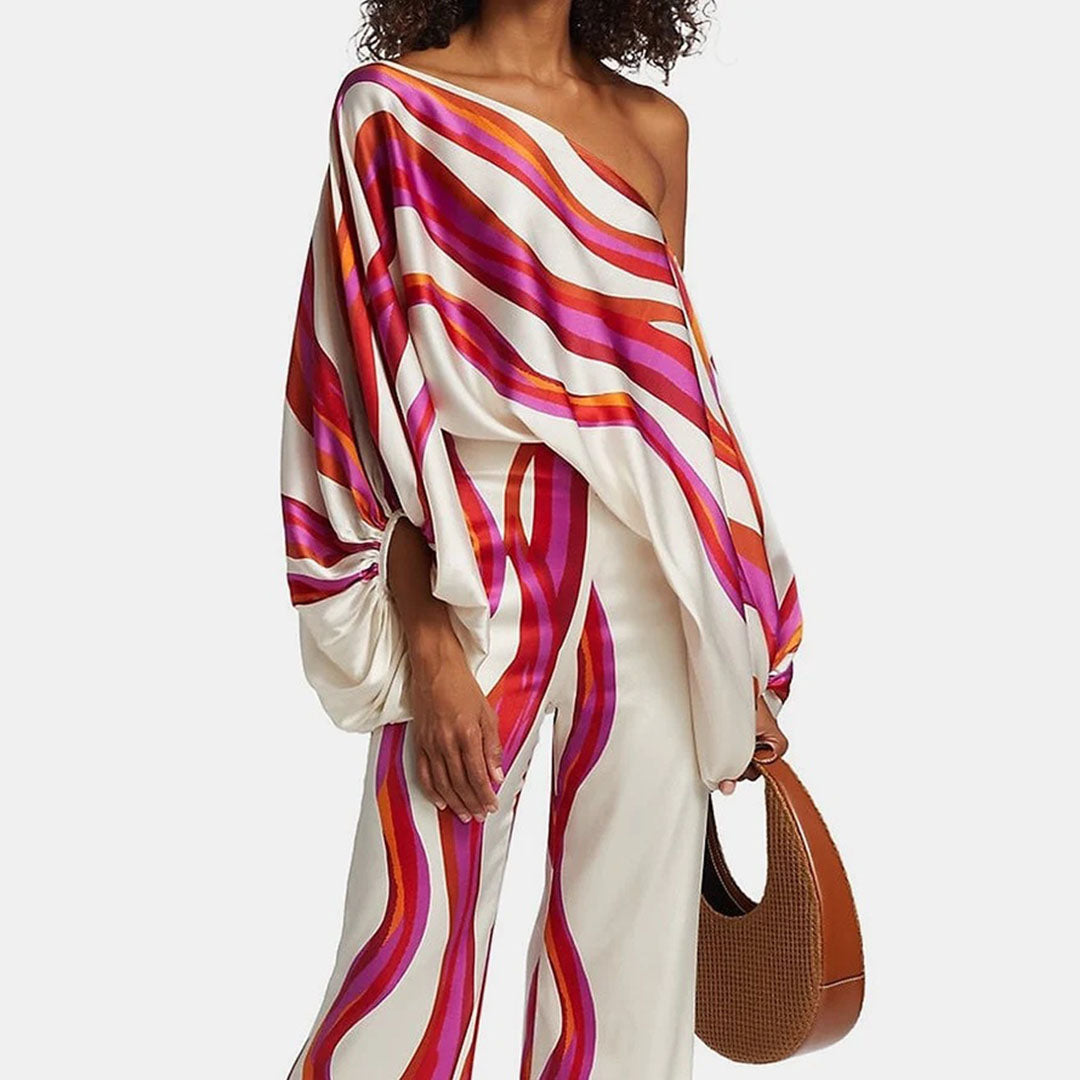 To-delt Satin Sæt med Mønster til Damer