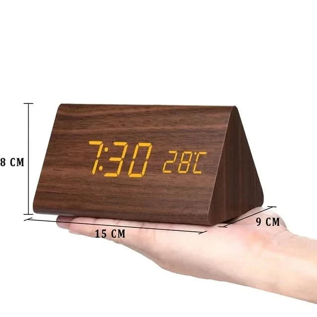 Digital Wood LED Alarm Clock – Modern Design with Temperature Display