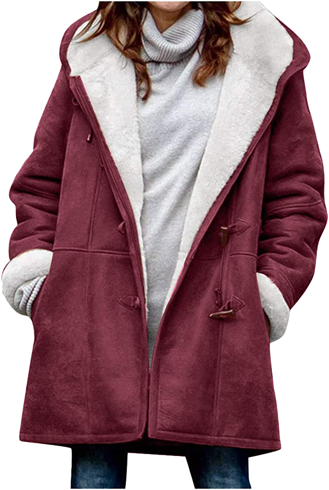 Women's winter jacket – Warm sherpa jacket with hood and toggle closure