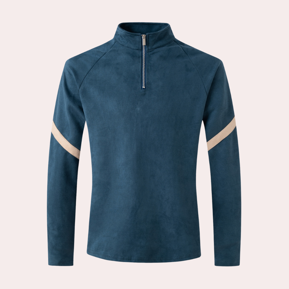 Herretrøje med halv lynlås – Sporty pullover med stribedetalje