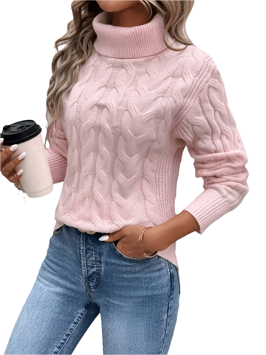Cable knit turtleneck sweater for women - warm winter jumper