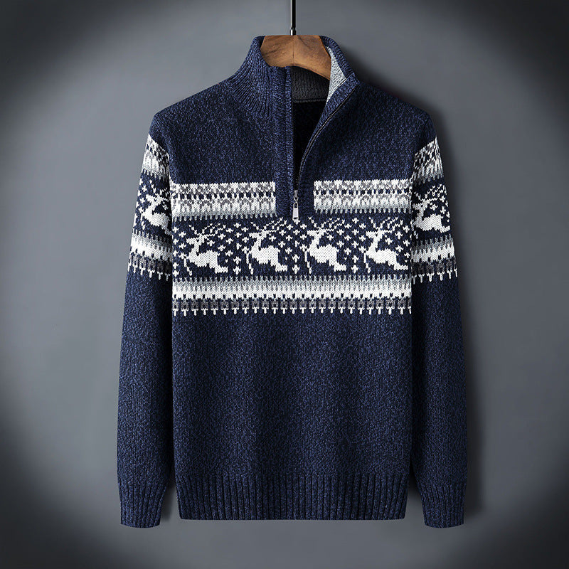 Herre vintertrøje med nordisk print – komfortabel half-zip sweater