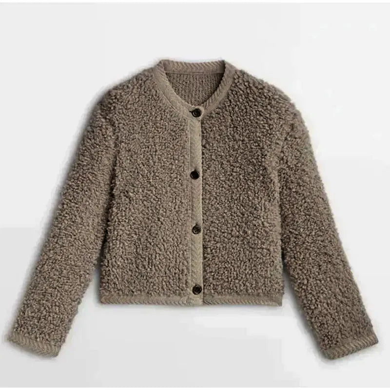 Women's Teddy Jacket in Warm Sherpa Fleece with Buttons – Soft and Comfortable