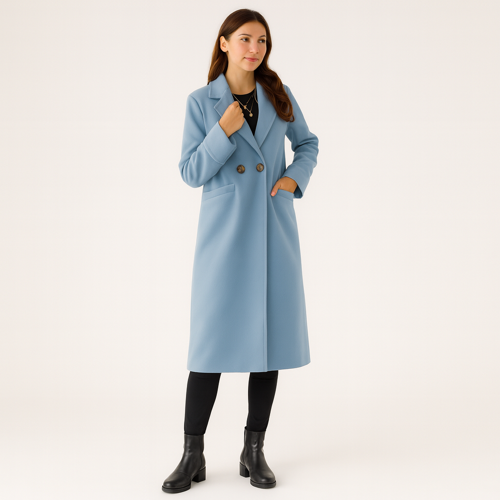 Dame Lang Frakke med Reverskrave – Elegant, Klassisk & Stilfuld