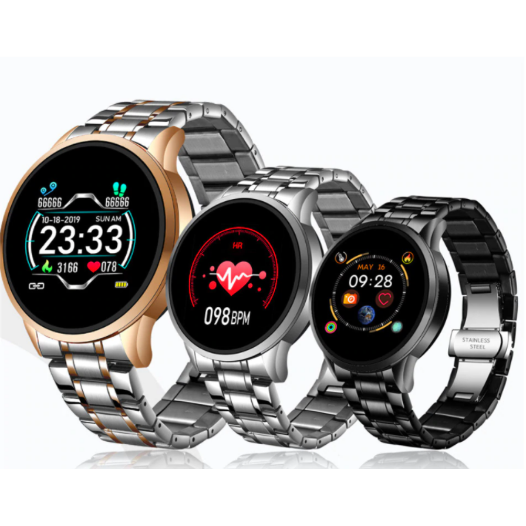 Klasyczny smartwatch z pulsometrem, krokomierzem, IP67, iOS/Android, Bluetooth