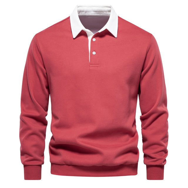 Elegant Herre Langærmet Polo Shirt med Klassisk Krave