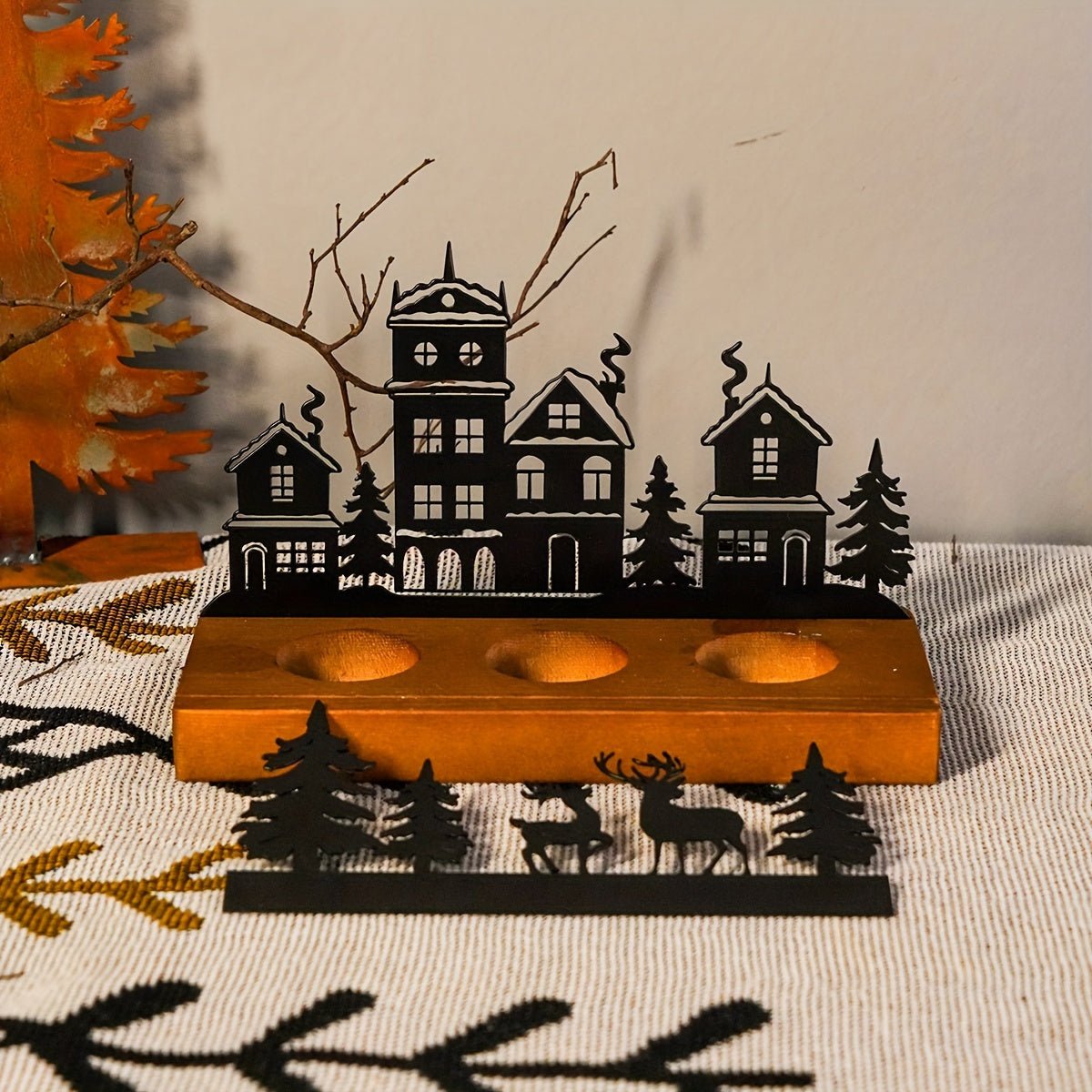 Oplyst Træ Vinterlandsby Dekoration – Stemningsfuld Jule Scene