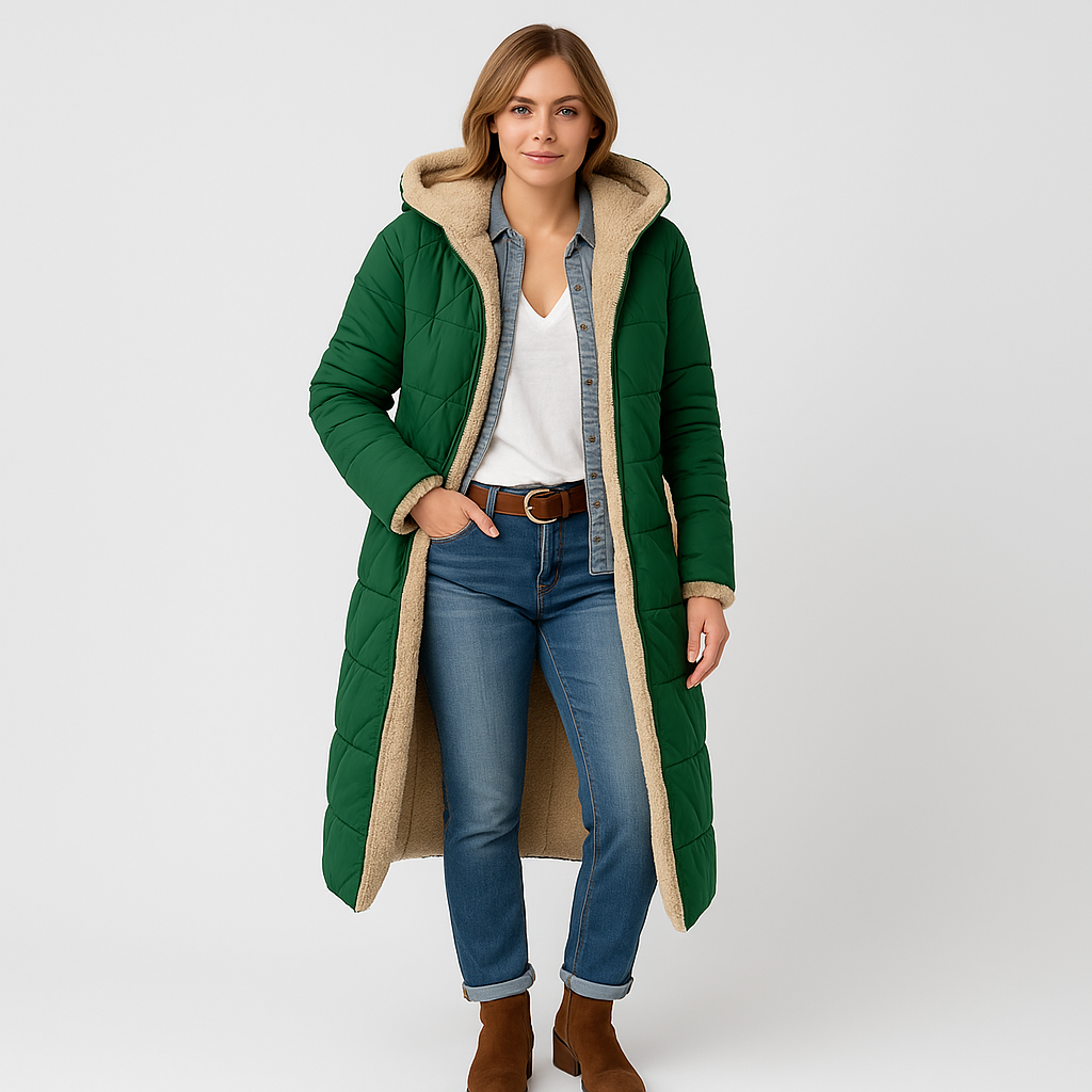 Lady Long Winter Jacket with Hood – Warm, Soft & Stylish