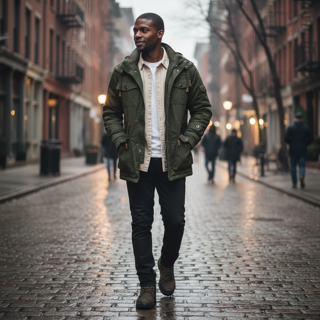 Vandtæt vinterjakke til herrer – Outdoor jakke med fleece hætte og lommer