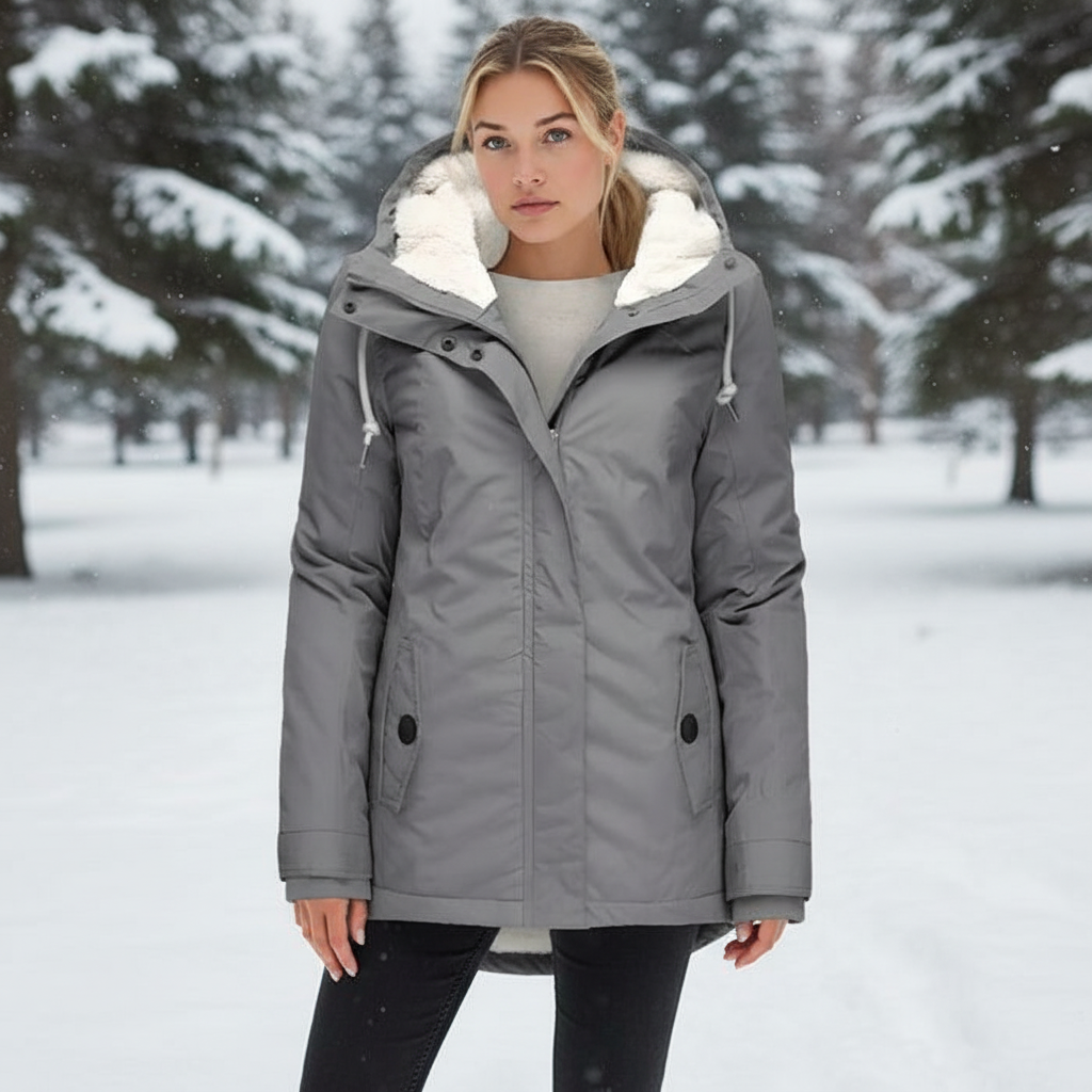 Lang vandtæt vinterjakke med hætte og for