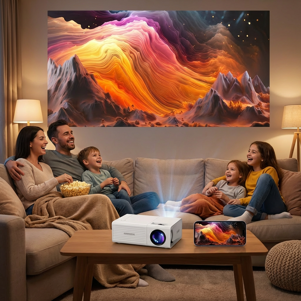 Mini Projektor 3000 Lumen - Bærbar, HDTV & USB, Perfekt til Hjemmebiograf & Udendørsfilm