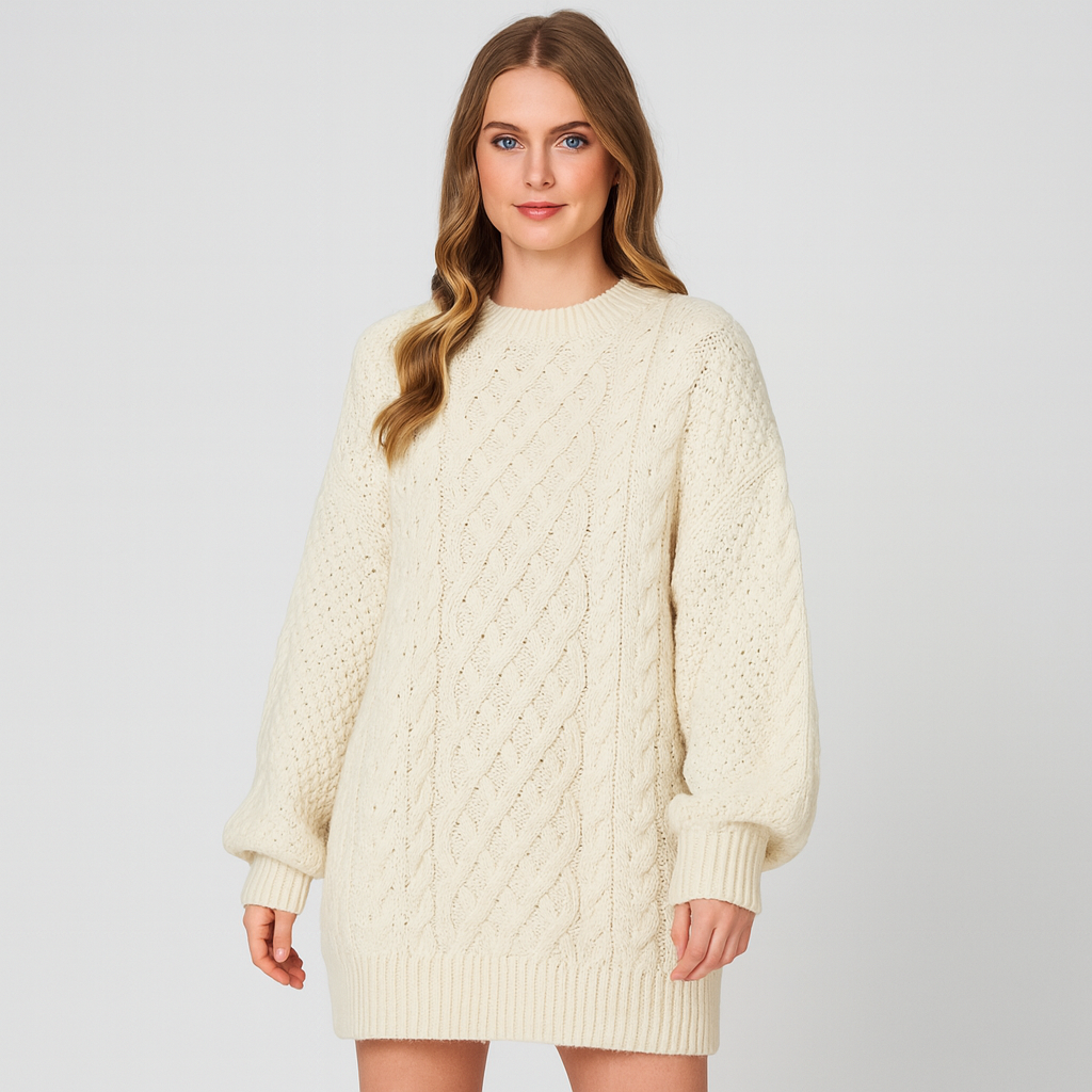 Strikket Sweaterkjole til Damer – Varm, Stilfuld & Komfortabel