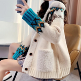 Dame Strikket Cardigan – Varm Vestjakke med Mønster & Lomme Detaljer