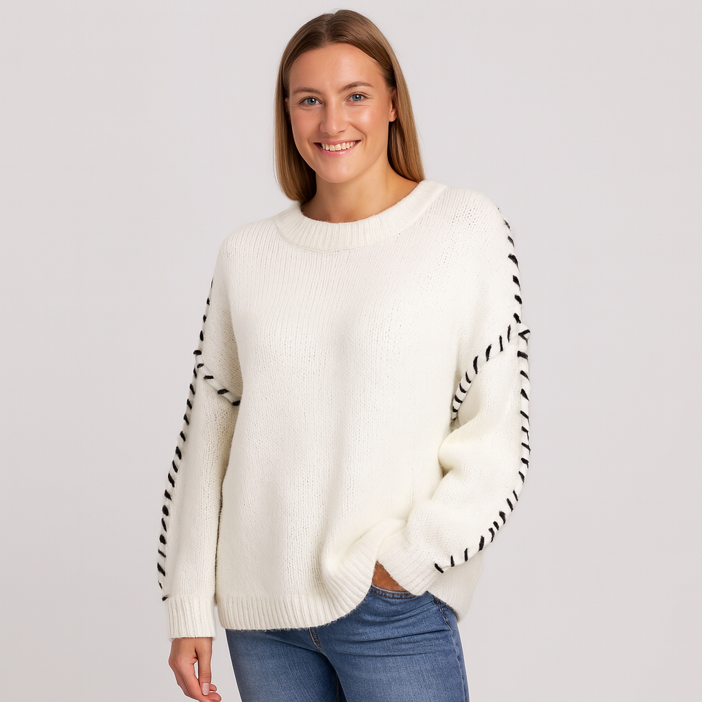 Dame Strikket Sweater – Blød, Varm & Stilfuldt Design med Detalje