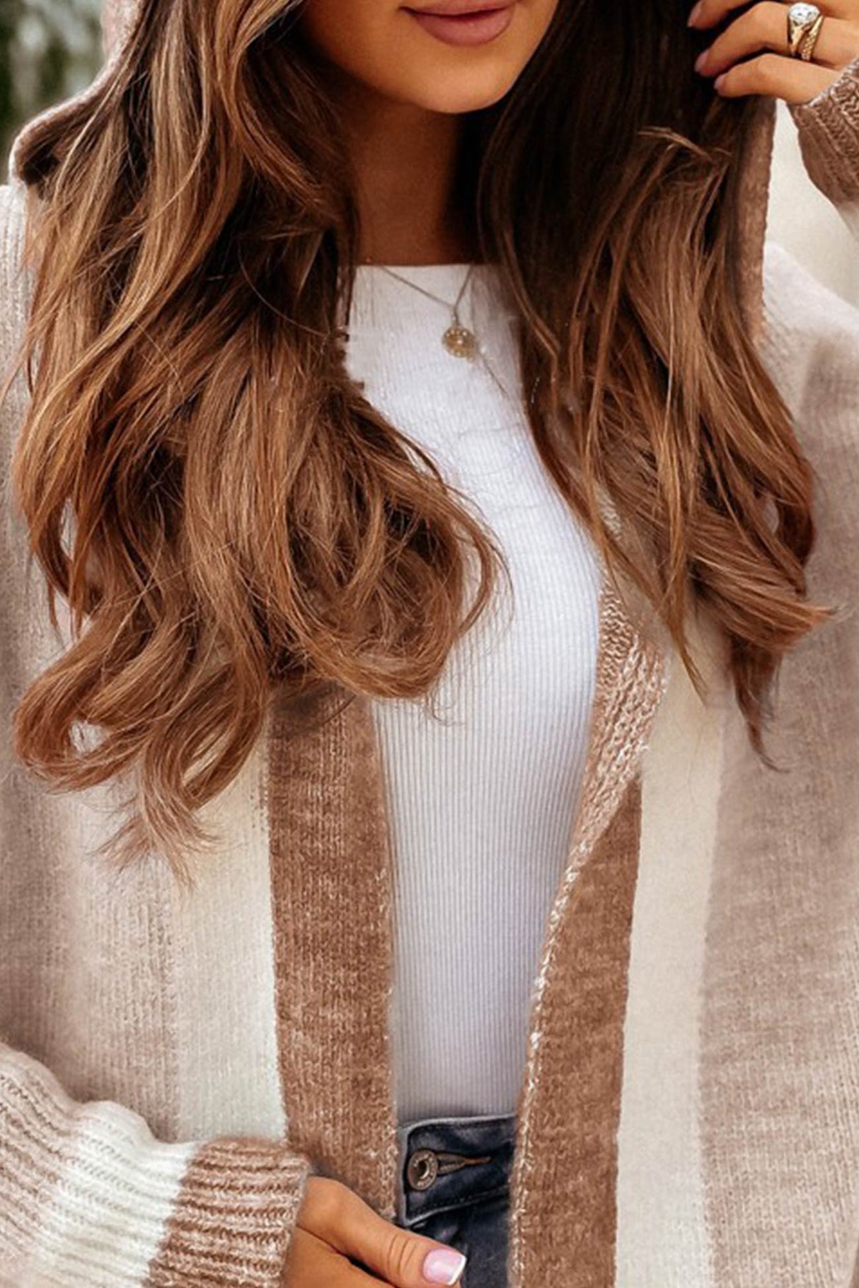 Dame Hoodie Cardigan med Kontrastdesign – Lange Efterårskardiganer