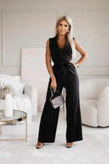 Jumpsuit Dame V-hals med Bælte Elegance