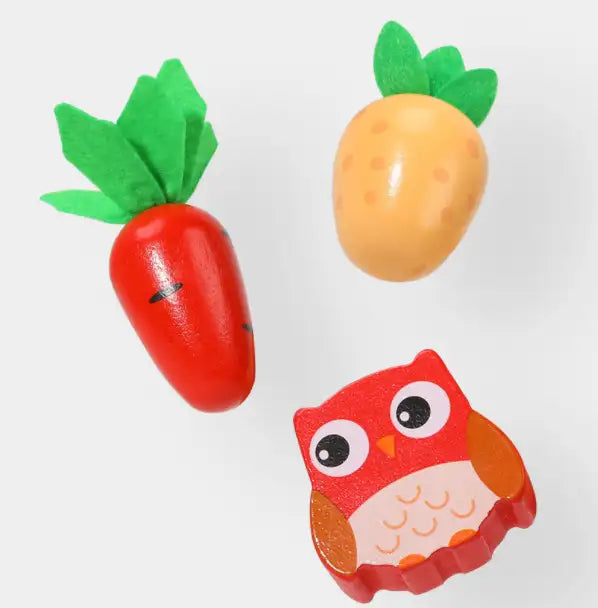 Trævogn til høst og sortering – Pædagogisk legetøj med dyr og grøntsager